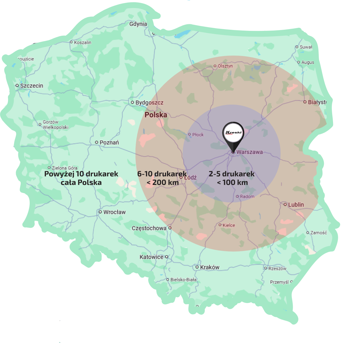 Zasięg serwisu mobilnego Kreski